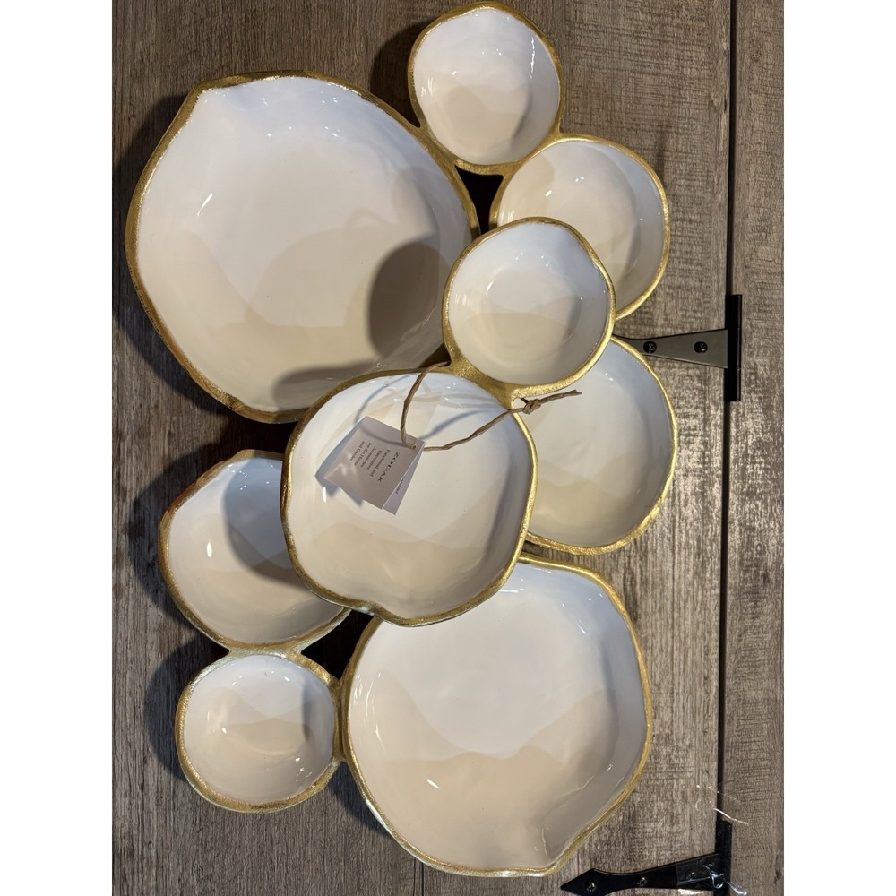 Zodax Cluster of 9 Round Serving Bowls Gold and 12.75 in x 7.25 in x 2.25 in